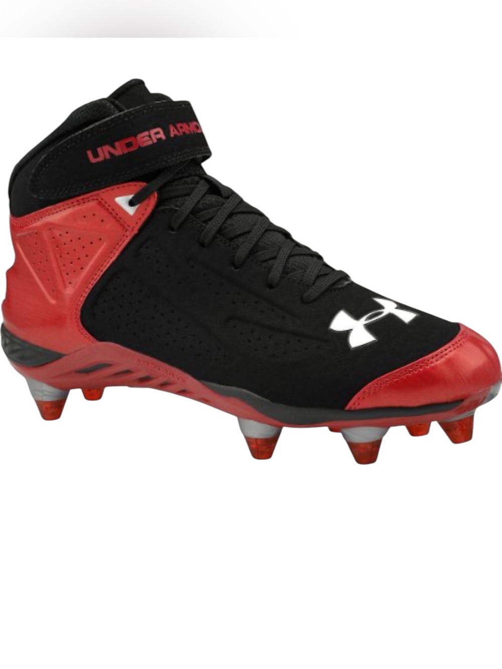 Under Armour Run N Gun Mid D Football Cleats Men's Size 10 Black Red New
